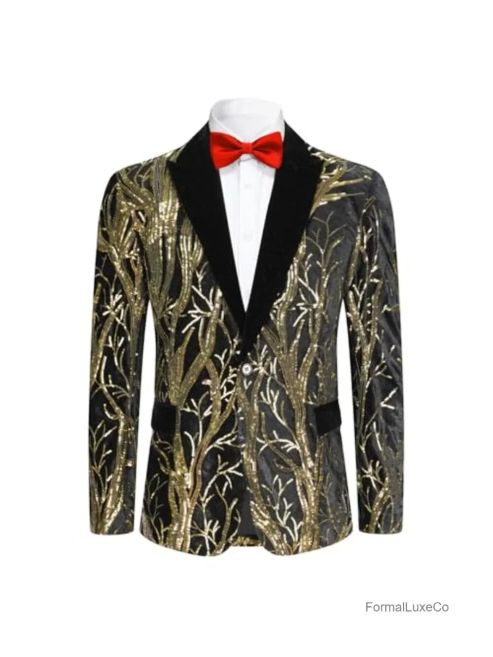 Men's Sequin Blazer Slim Fit Velvet Tuxedo Sport Coat with Peak Lapel for